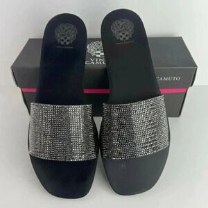 Vince Camuto Women's Jaquell Black Smoke Rhinestone Embossed Jelly Sandal Slide